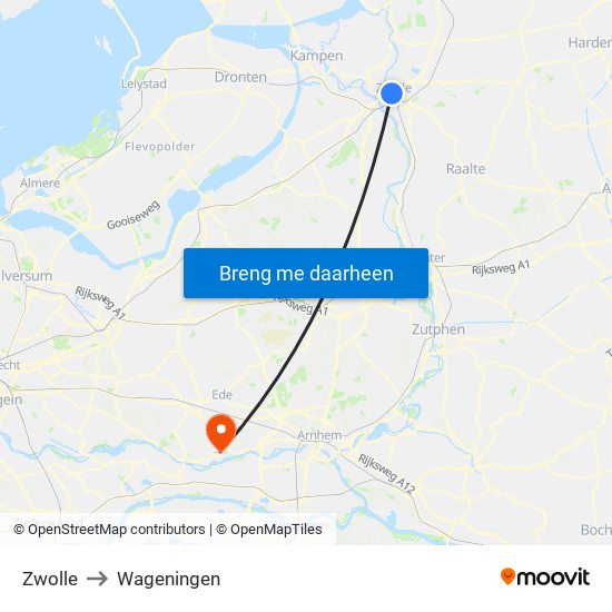 Zwolle to Wageningen map