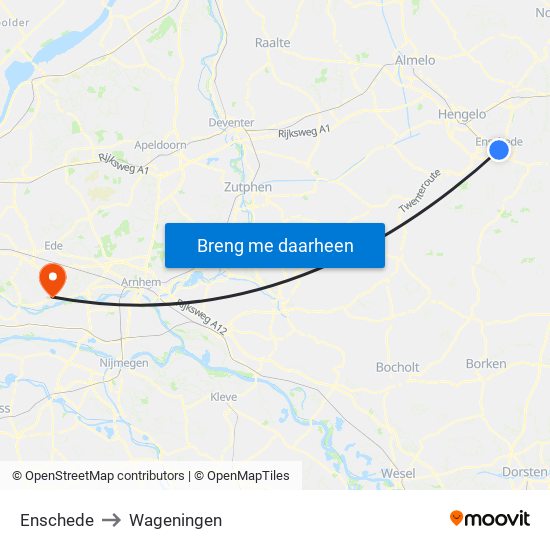 Enschede to Wageningen map