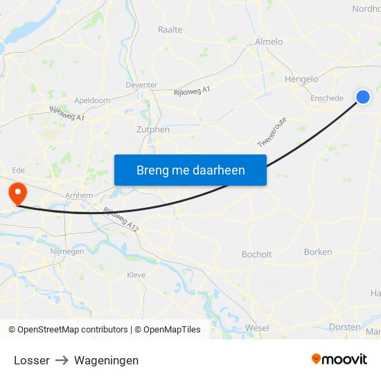Losser to Wageningen map