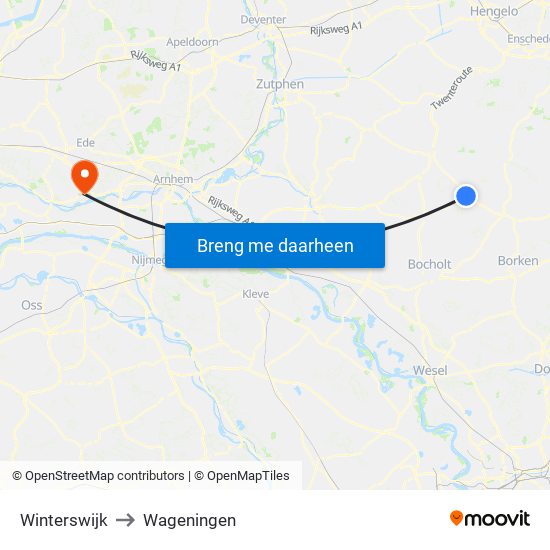 Winterswijk to Wageningen map