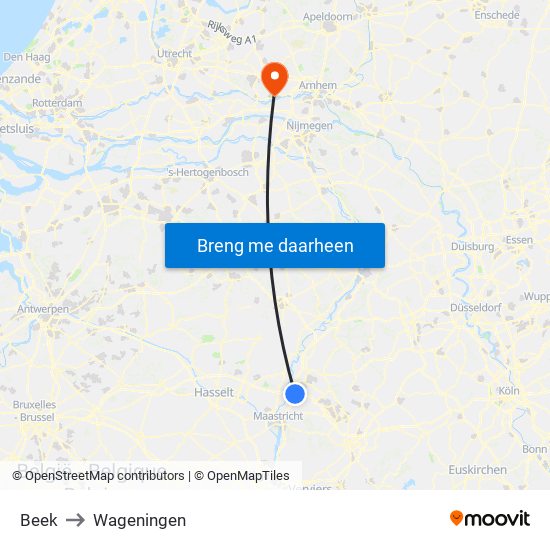 Beek to Wageningen map