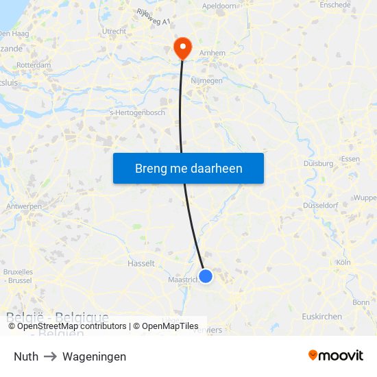 Nuth to Wageningen map