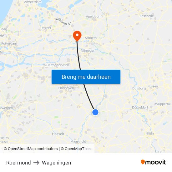 Roermond to Wageningen map