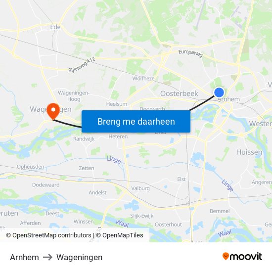 Arnhem to Wageningen map