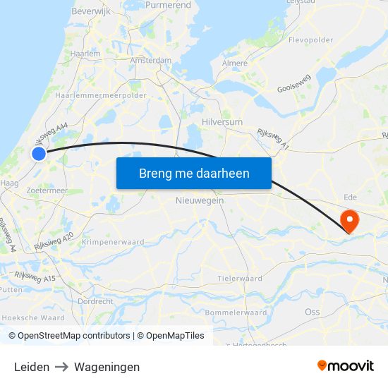 Leiden to Wageningen map