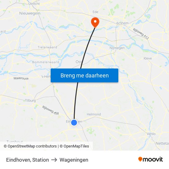 Eindhoven, Station to Wageningen map