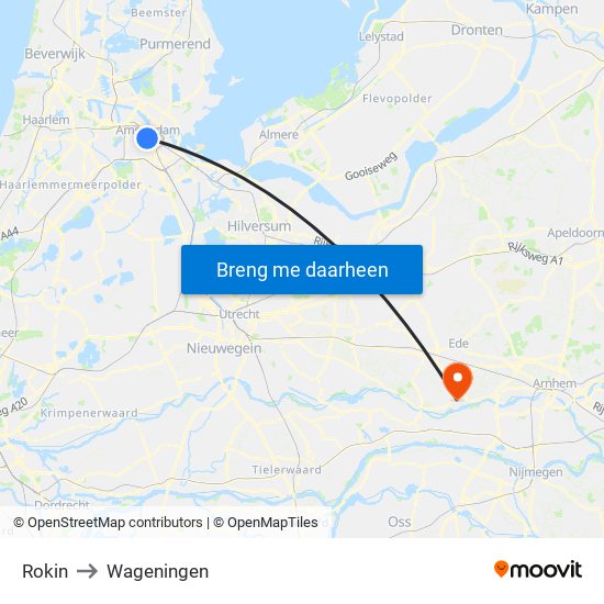 Rokin to Wageningen map