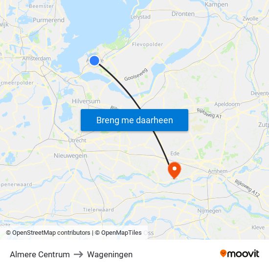 Almere Centrum to Wageningen map
