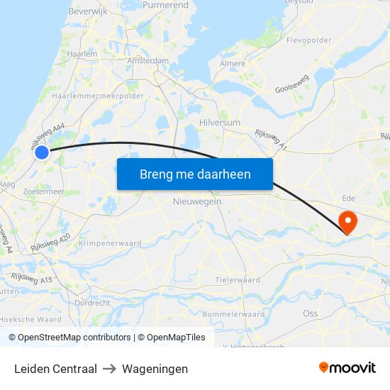 Leiden Centraal to Wageningen map