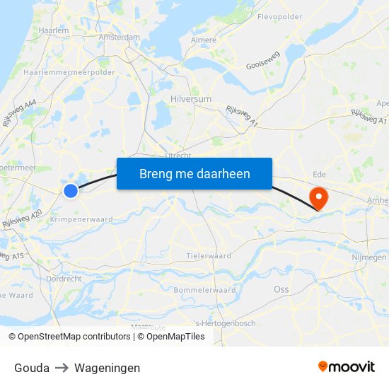 Gouda to Wageningen map