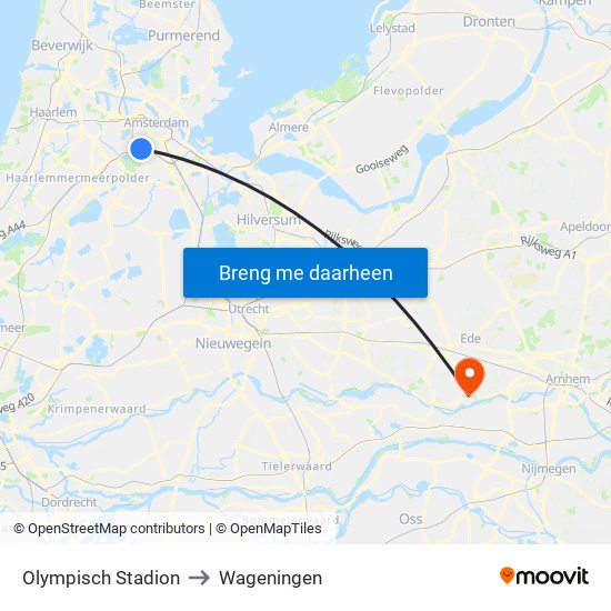 Olympisch Stadion to Wageningen map