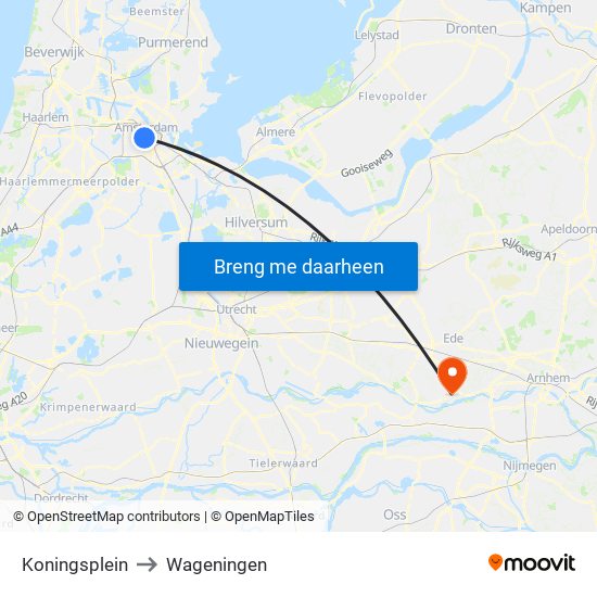 Koningsplein to Wageningen map