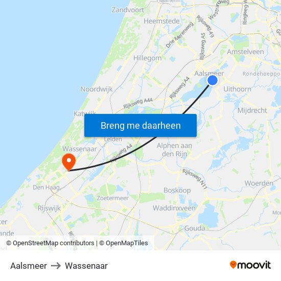 Aalsmeer to Wassenaar map