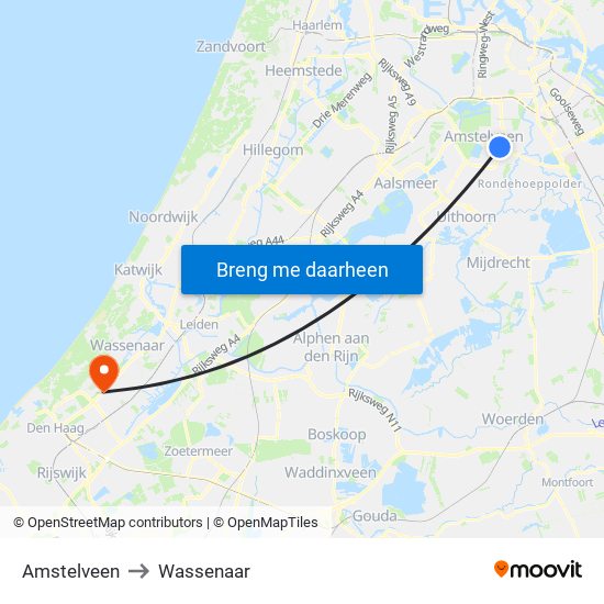 Amstelveen to Wassenaar map