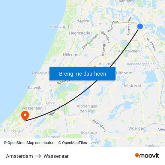 Amsterdam to Wassenaar map