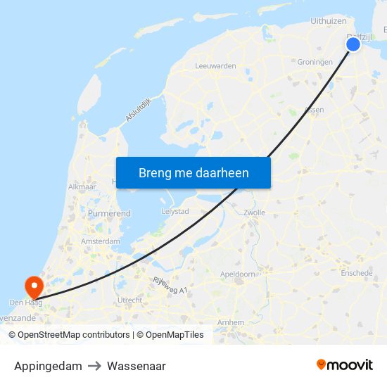 Appingedam to Wassenaar map