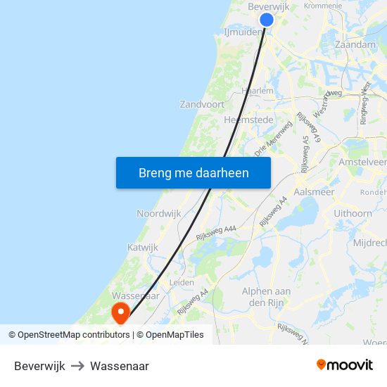 Beverwijk to Wassenaar map