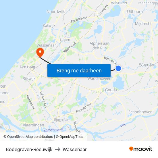 Bodegraven-Reeuwijk to Wassenaar map