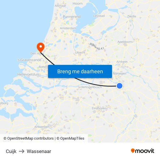 Cuijk to Wassenaar map