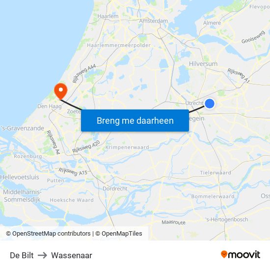 De Bilt to Wassenaar map