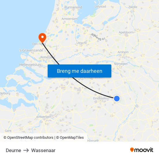 Deurne to Wassenaar map