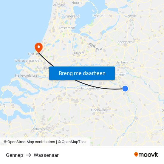 Gennep to Wassenaar map