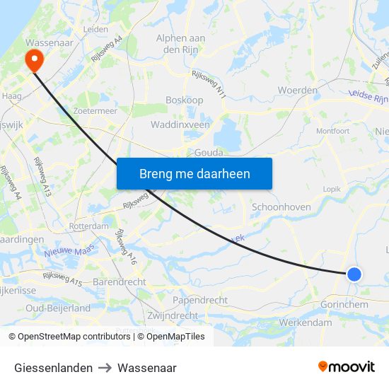 Giessenlanden to Wassenaar map