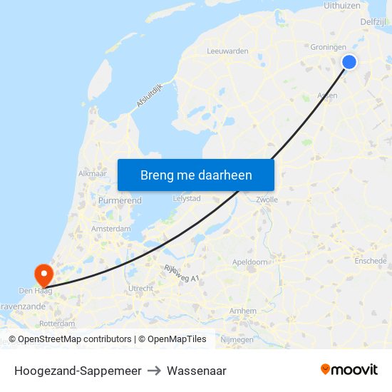 Hoogezand-Sappemeer to Wassenaar map