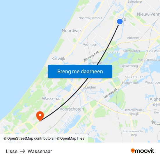 Lisse to Wassenaar map