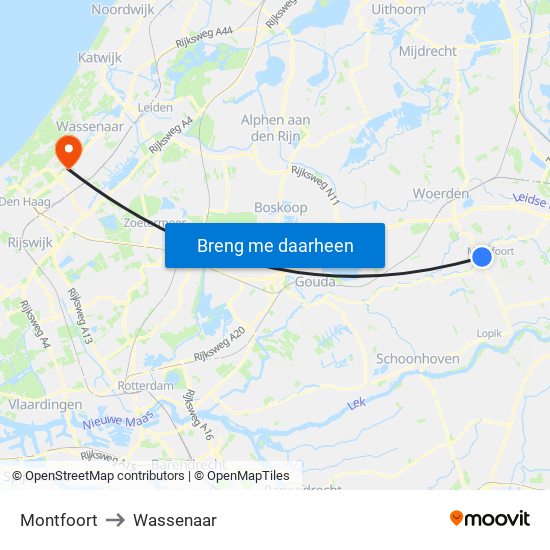 Montfoort to Wassenaar map