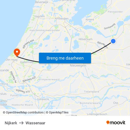 Nijkerk to Wassenaar map