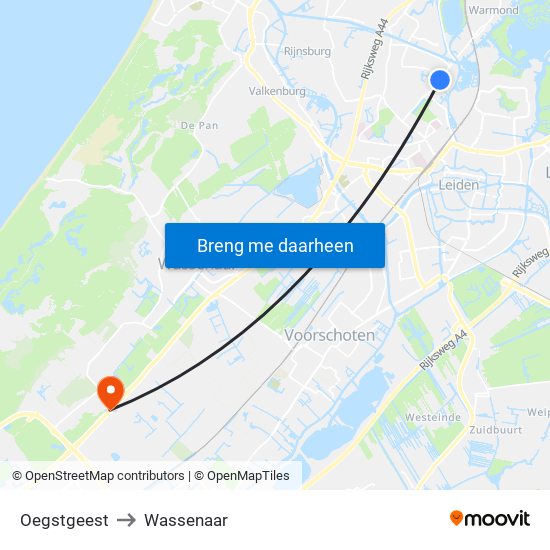 Oegstgeest to Wassenaar map
