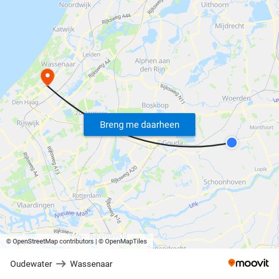 Oudewater to Wassenaar map