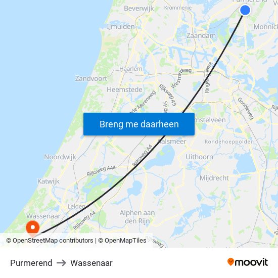 Purmerend to Wassenaar map