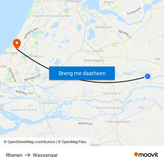 Rhenen to Wassenaar map
