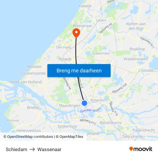 Schiedam to Wassenaar map