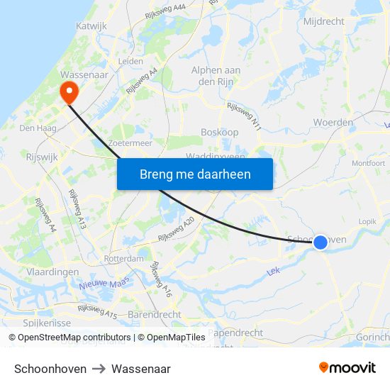 Schoonhoven to Wassenaar map