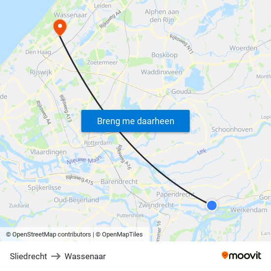 Sliedrecht to Wassenaar map