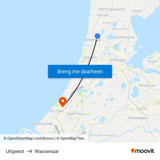 Uitgeest to Wassenaar map