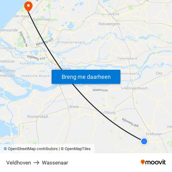 Veldhoven to Wassenaar map