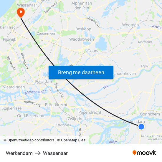 Werkendam to Wassenaar map