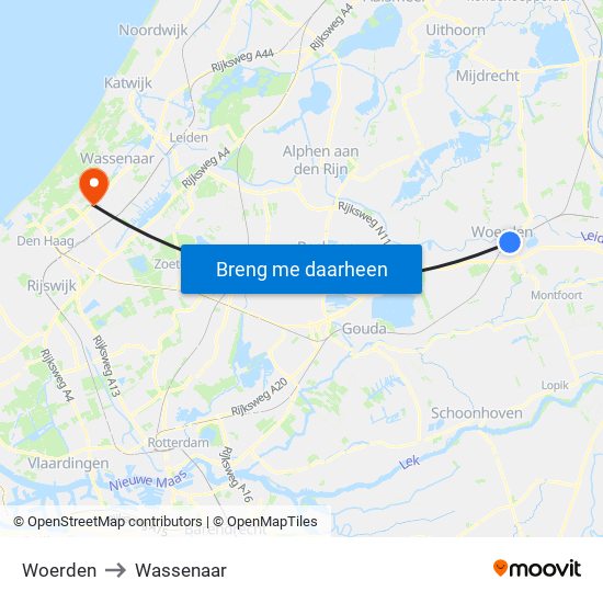 Woerden to Wassenaar map