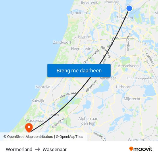 Wormerland to Wassenaar map