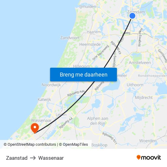 Zaanstad to Wassenaar map