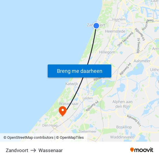 Zandvoort to Wassenaar map