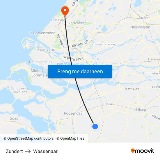 Zundert to Wassenaar map