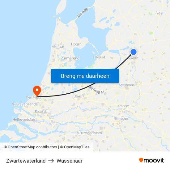 Zwartewaterland to Wassenaar map