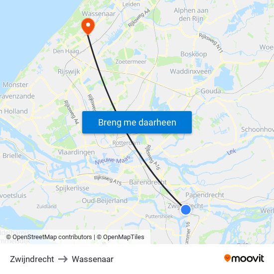 Zwijndrecht to Wassenaar map