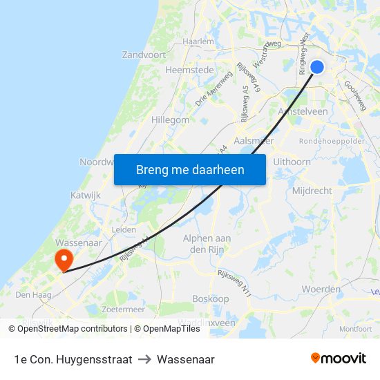 1e Con. Huygensstraat to Wassenaar map