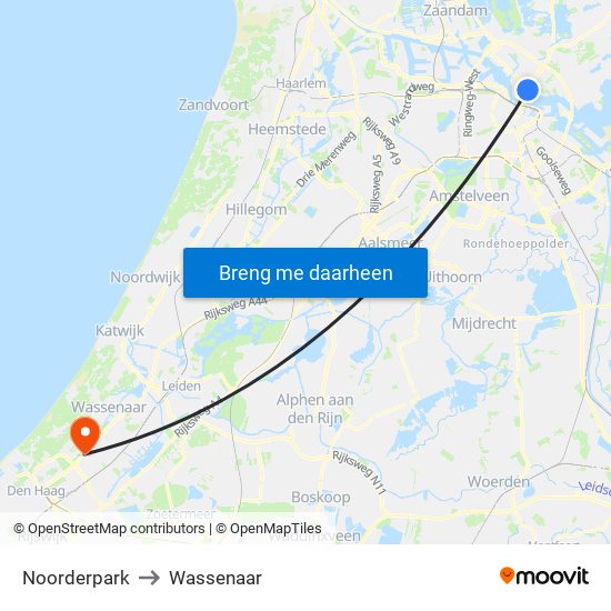 Noorderpark to Wassenaar map